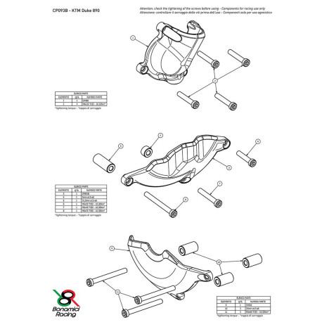 KTM 890 DUKE  KIT PROTECTION CARTER COTE GAUCHE ET DROIT ALU TAILLE MASSE