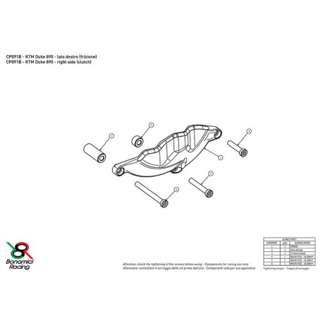 KTM 890 DUKE PROTECTION CARTER COTE DROIT ALU TAILLE MASSE BONAMICI