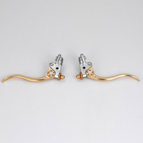 LEVIER DE FREIN KUSTOM TECH EN LAITON SATINE ET ALUMINIUM POLI