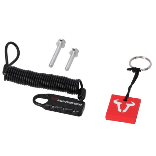 Kit antivol pour sacoches de réservoir PRO/ EVO Goupille de sécurité et câble antivol.