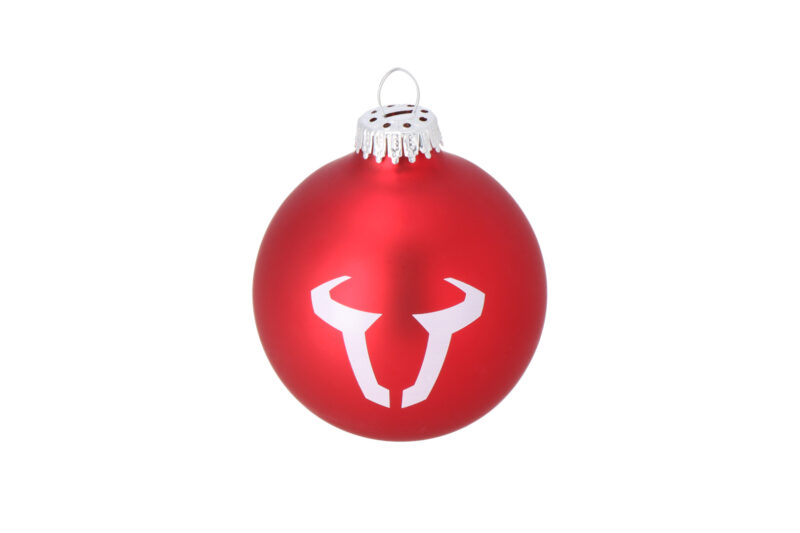 Boule de Noël SW-MOTECH 8 cm. En verre. Rouge. Avec logo.