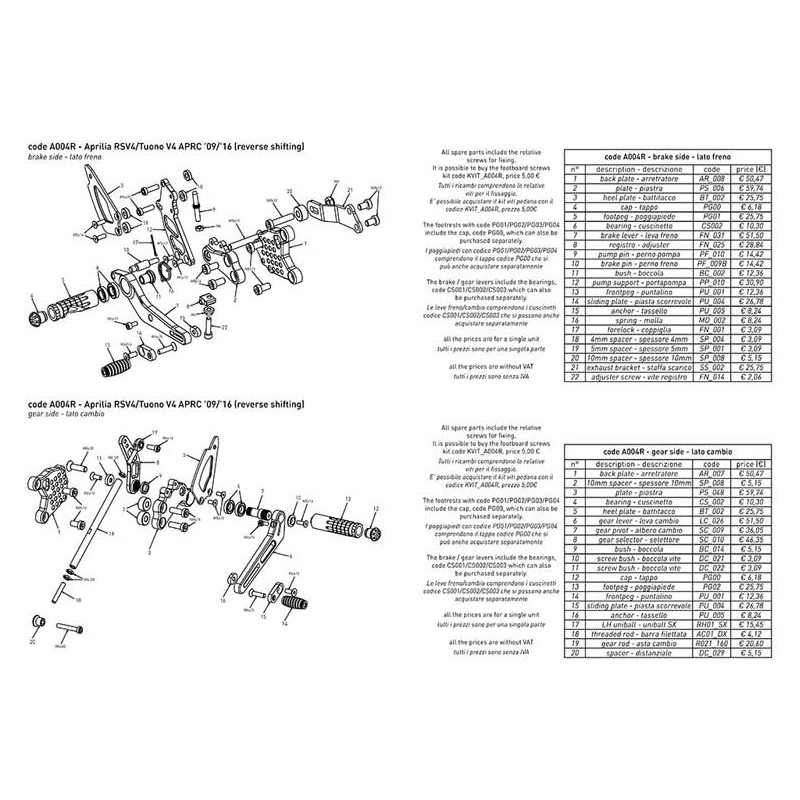 APRILIA RSV4 APRC - TUONO V4 APRC COMMANDES RECULEES FIXES BONAMICI INVERSEES