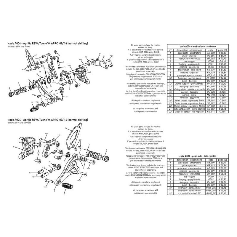 APRILIA RSV4 APRC - TUONO V4 APRC COMMANDES RECULEES FIXES BONAMICI NON INVERSEE