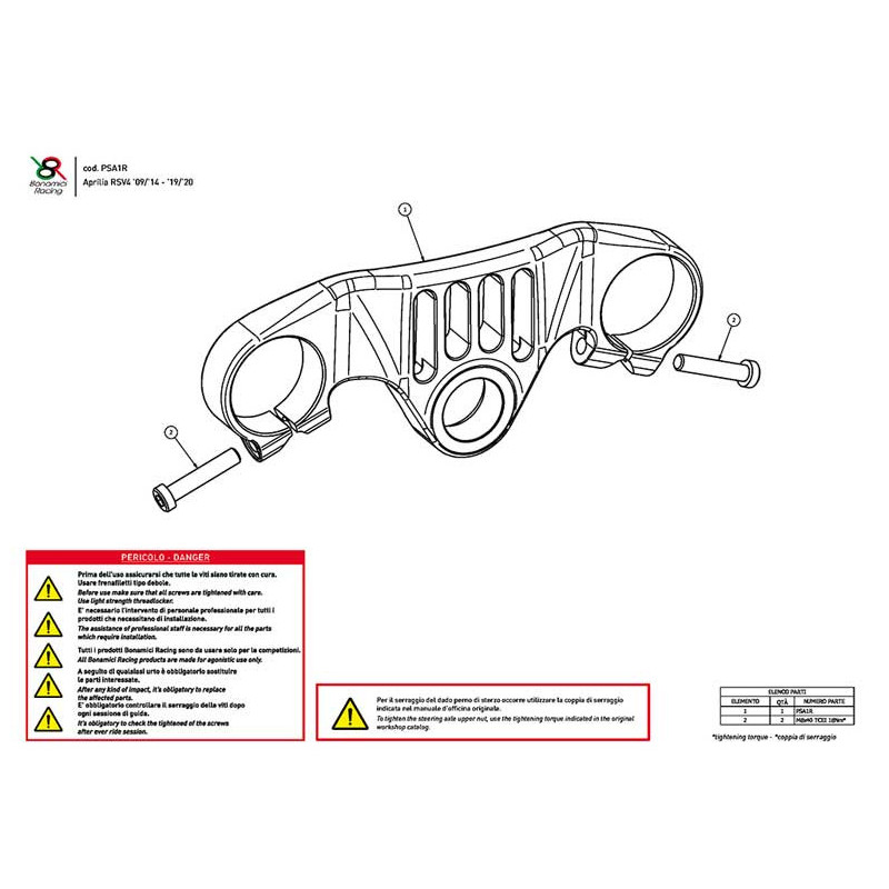 APRILIA RSV4 TE DE FOURCHE SUPERIEUR RACE BONAMICI RACING