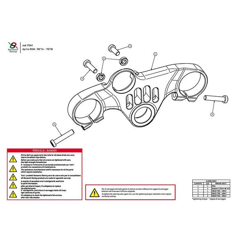 APRILIA RSV4 TE DE FOURCHE SUPERIEUR STREET BONAMICI RACING