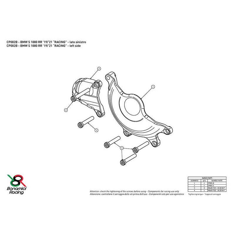 BMW S1000RR PROTECTION CARTER COTE GAUCHE 2 PARTIES RACING ALU TAILLE MASSE BONA