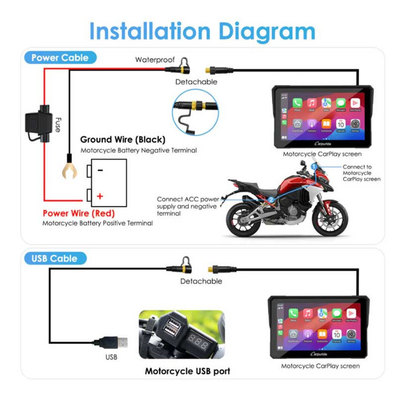 CARPURIDE W502 PRO+ TPMS | CARPLAY MOTO 5" SANS FIL INTERCOM BLUETOOTH BOUSSOLE