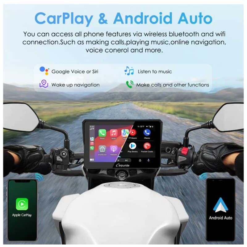 CARPURIDE W502 PRO+ TPMS | CARPLAY MOTO 5" SANS FIL INTERCOM BLUETOOTH BOUSSOLE