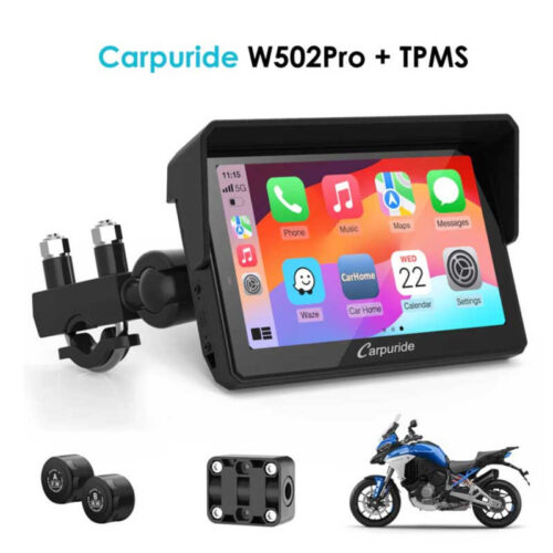 CARPURIDE W502 PRO+ TPMS | CARPLAY MOTO 5" SANS FIL INTERCOM BLUETOOTH BOUSSOLE
