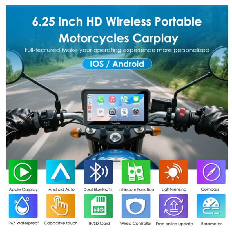 CARPURIDE W602S PRO+ TPMS | CARPLAY MOTO 6.25" PLUG & PLAY SUPPORT TYPE|C