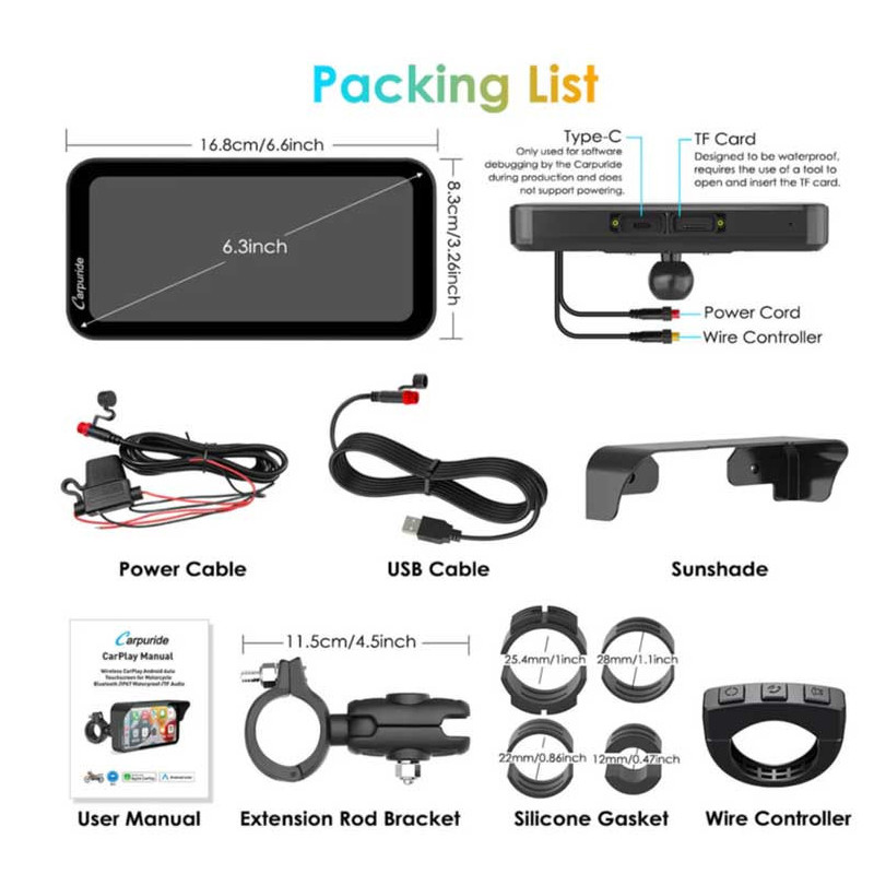 carpuride-w603-carplay-moto-63-etanche-telecommande-gps-siri CARPURIDE W603 | CARPLAY MOTO 6.3" ÉTANCHE TÉLÉCOMMANDE GPS SIRI