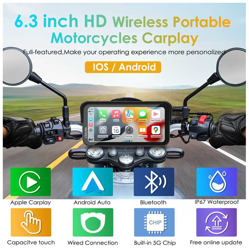 carpuride-w603-carplay-moto-63-etanche-telecommande-gps-siri CARPURIDE W603 | CARPLAY MOTO 6.3" ÉTANCHE TÉLÉCOMMANDE GPS SIRI