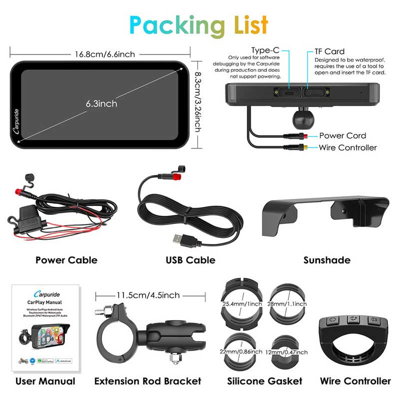 carpuride-w603-carplay-moto-63-etanche-telecommande-gps-siri CARPURIDE W603 | CARPLAY MOTO 6.3" ÉTANCHE TÉLÉCOMMANDE GPS SIRI