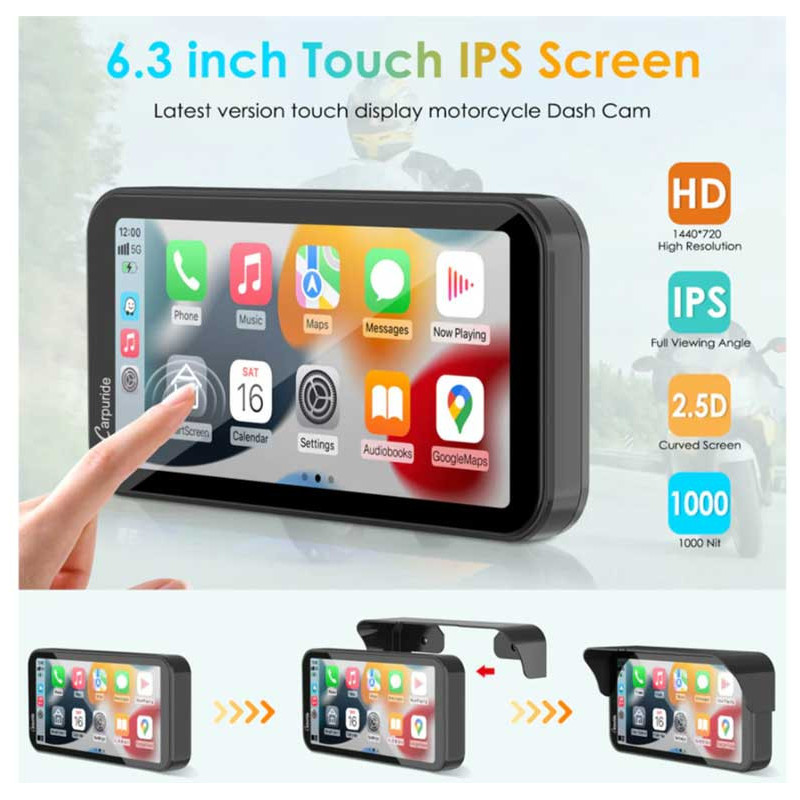 carpuride-w603-carplay-moto-63-etanche-telecommande-gps-siri CARPURIDE W603 | CARPLAY MOTO 6.3" ÉTANCHE TÉLÉCOMMANDE GPS SIRI