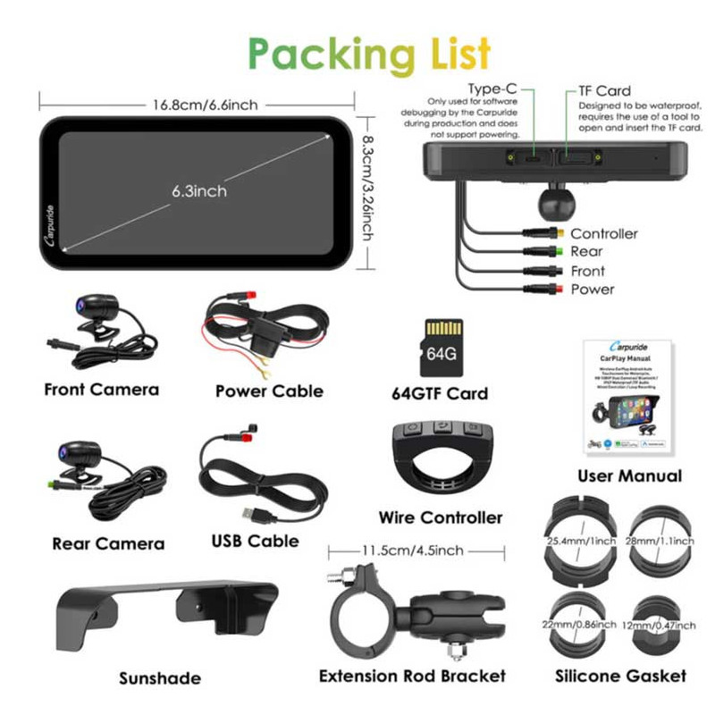 carpuride-w603dtpms-carplay-moto-63-double-camera-dashcam-1080p-gps CARPURIDE W603D+TPMS | CARPLAY MOTO 6.3" DOUBLE CAMÉRA DASHCAM 1080P GPS