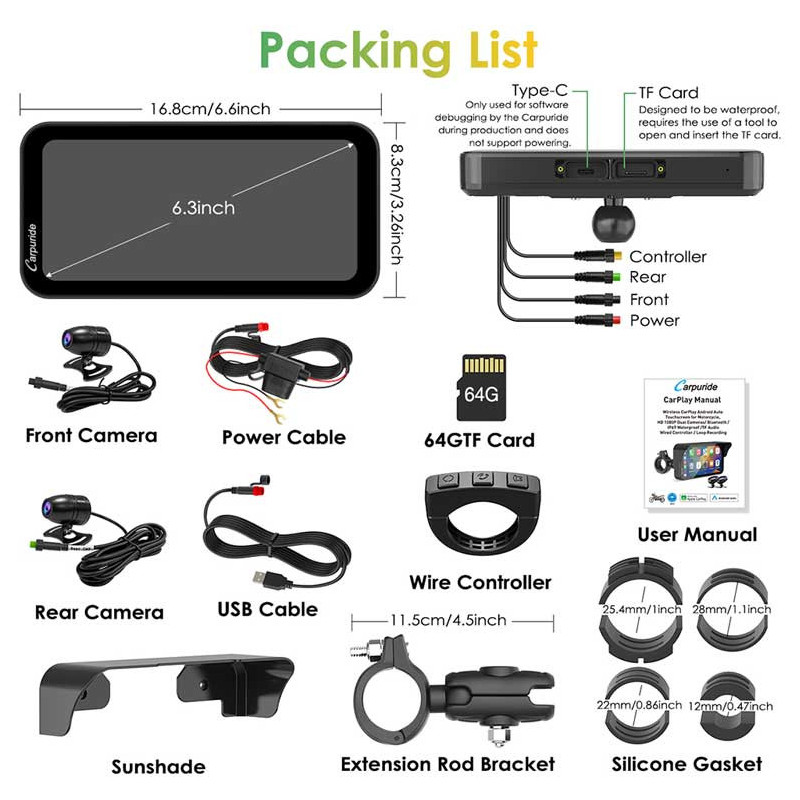carpuride-w603dtpms-carplay-moto-63-double-camera-dashcam-1080p-gps CARPURIDE W603D+TPMS | CARPLAY MOTO 6.3" DOUBLE CAMÉRA DASHCAM 1080P GPS