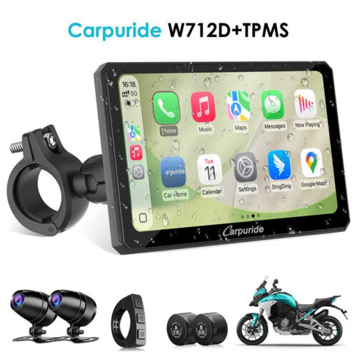 CARPURIDE W712D+TPMS | CARPLAY MOTO 7" AVEC DASHCAM 1080P SANS FIL
