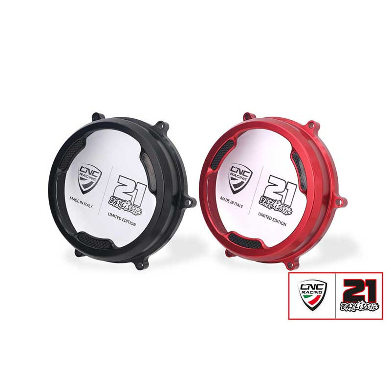 CARTER EMBRAYAGE TRANSPARENT AVEC INSERT CARBONE CNC RACING TROY BAYLISS