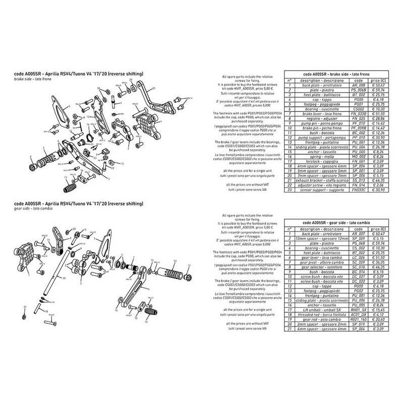 Commande reculées BONAMICI aluminium APRILIA RSV4