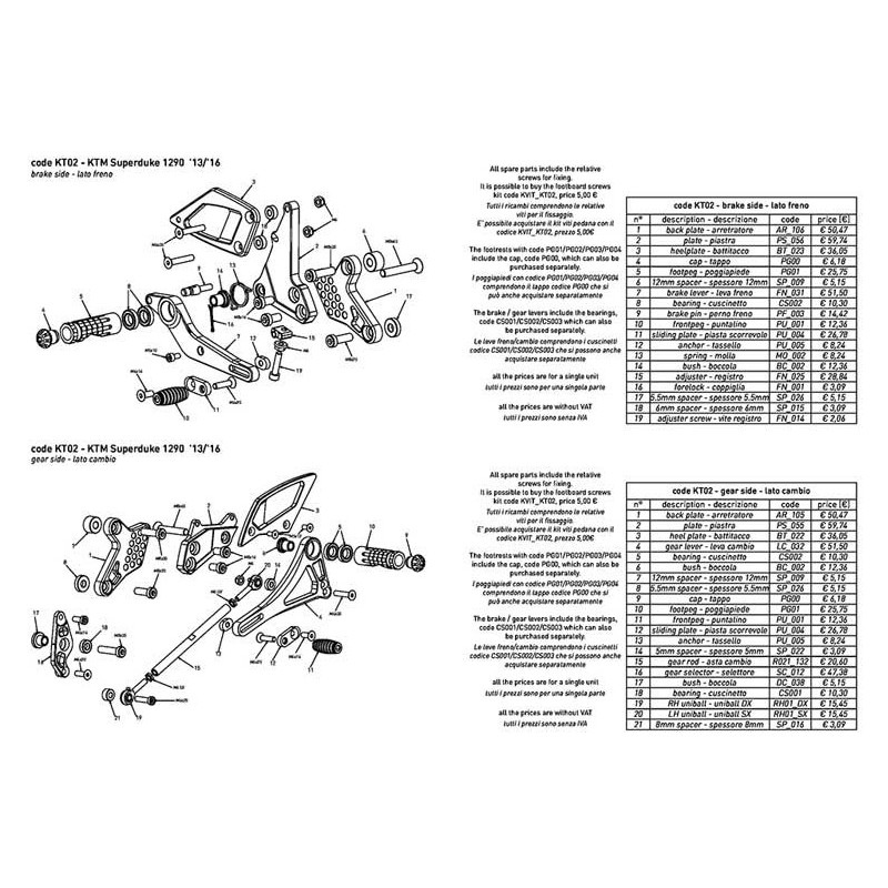 COMMANDES RECULEES KTM 1290 SUPERDUKE INVERSEES OU NON