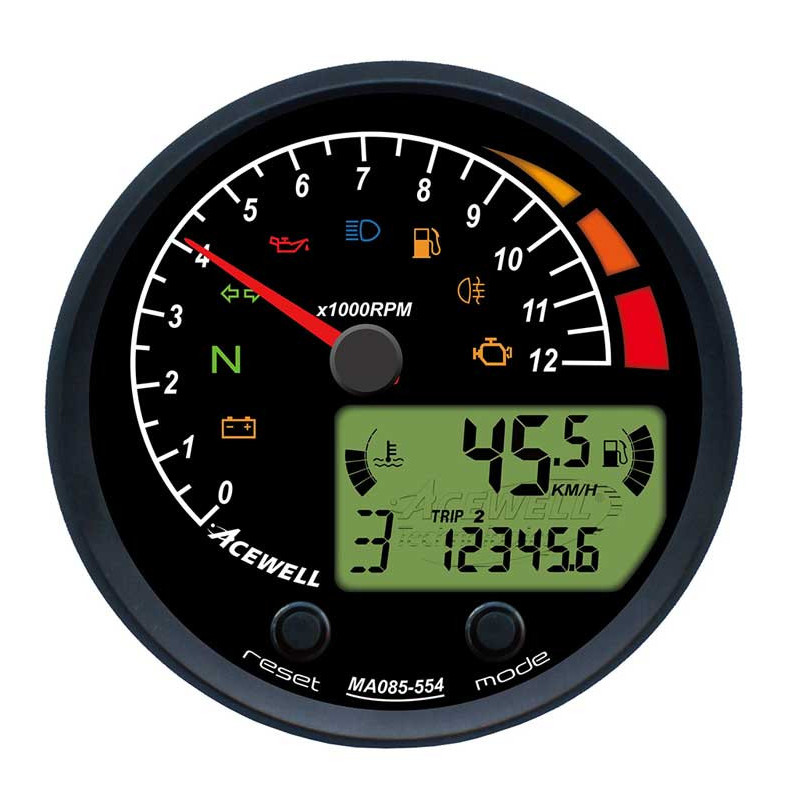 COMPTE TOUR VOLTMETRE/TEMPERATURE FOND LUMINEUX 150 KM/H