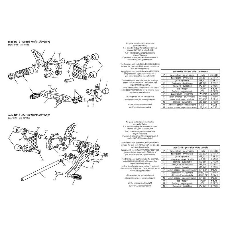 DUCATI 748-916-996-998 COMMANDES RECULEES INVERSEES OU NON