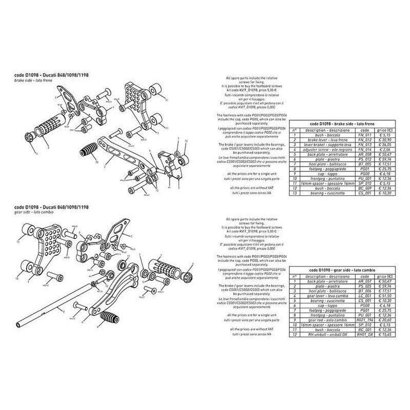 DUCATI 848-1098-1198 COMMANDES RECULEES INVERSEES OU NON