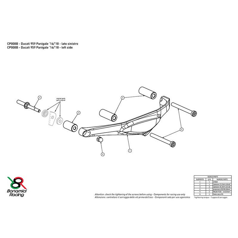DUCATI PANIGALE 959 PROTECTION CARTER COTE GAUCHE ALU TAILLE MASSE BONAMICI