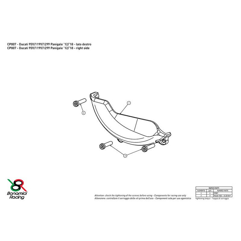 DUCATI PANIGALE 959/1199/1299 PROTECTION CARTER COTE DROIT ALU TAILLE MASSE BONA