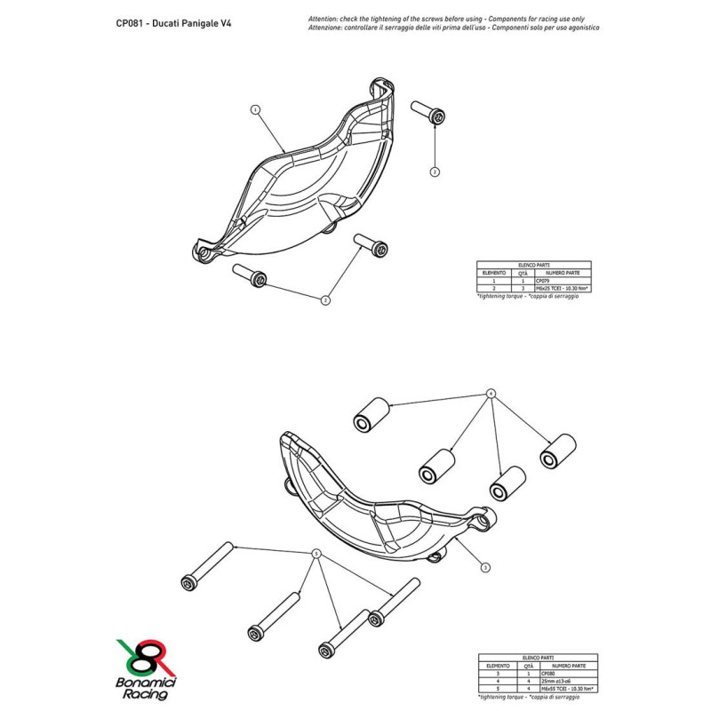 DUCATI PANIGALE V4 KIT PROTECTION CARTER COTE GAUCHE ET DROIT ALU TAILLE MASSE B