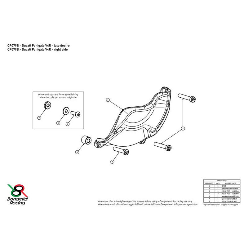 DUCATI PANIGALE V4 PROTECTION CARTER COTE DROIT 2 PARTIES ALU TAILLE MASSE BONAM
