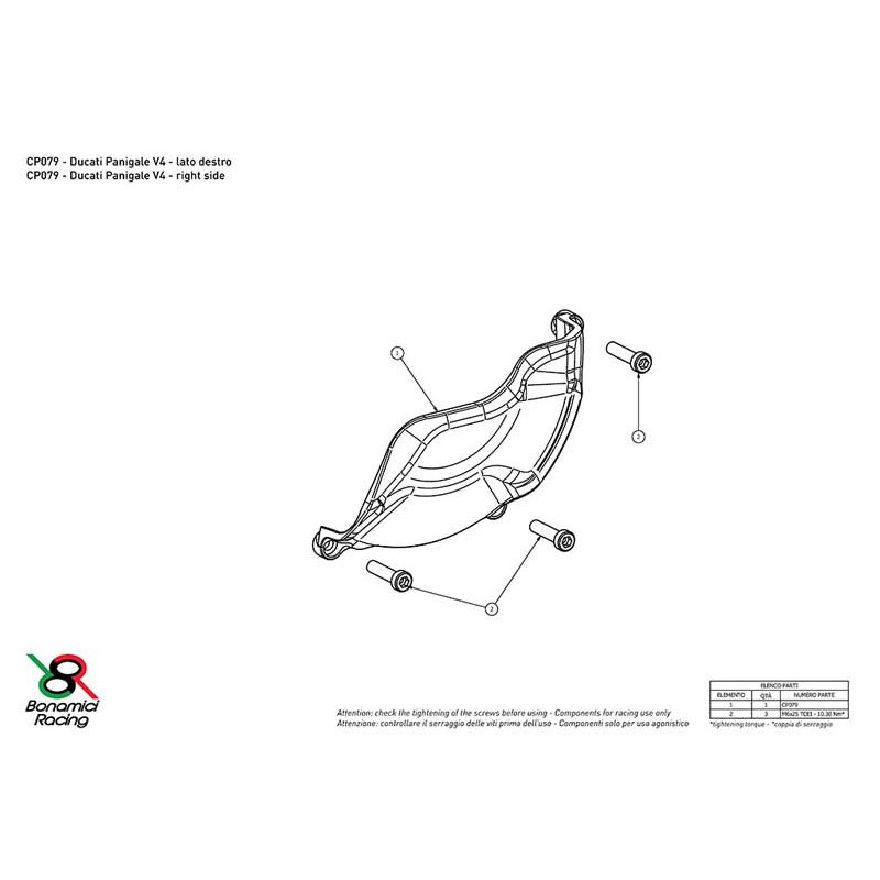 DUCATI PANIGALE V4 PROTECTION CARTER COTE DROIT ALU TAILLE MASSE BONAMICI