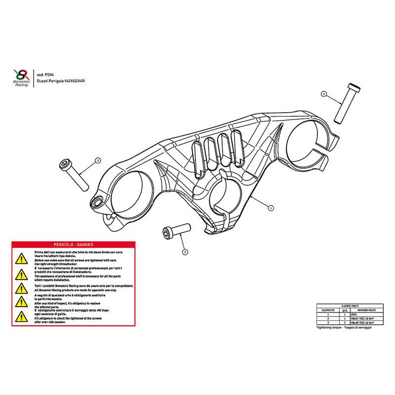 DUCATI PANIGALE V4 TE DE FOURCHE SUPERIEUR STREET BONAMICI RACING
