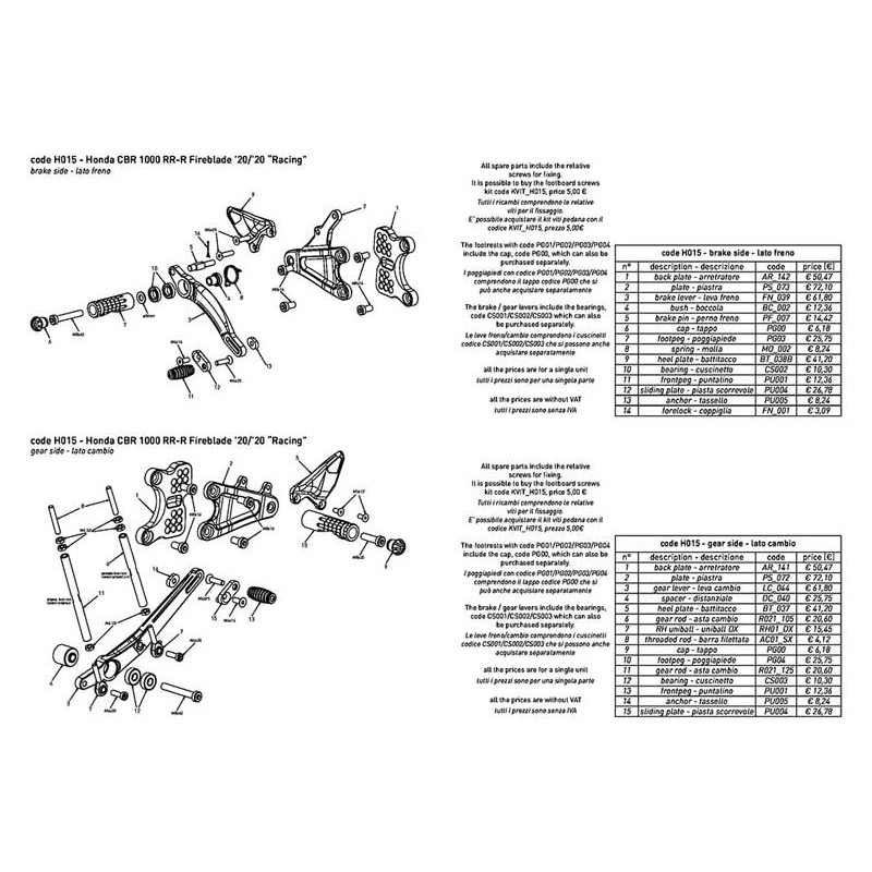 HONDA CBR 1000 RR Commandes reculées Bonamici inversées ou non version piste