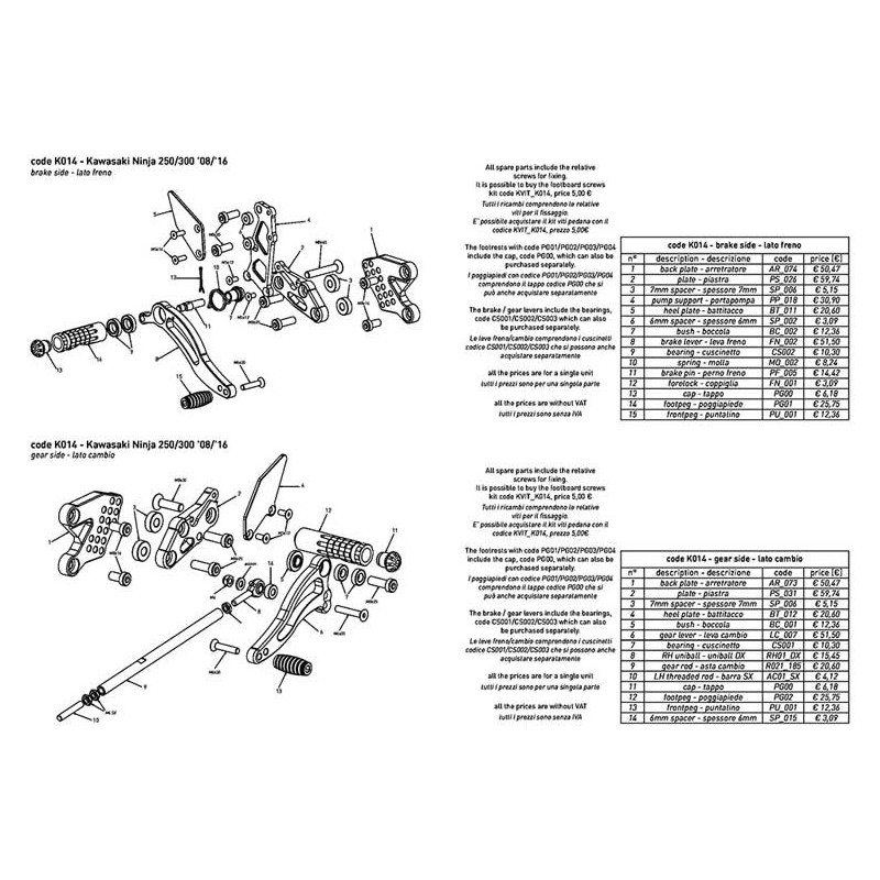 KAWASAKI NINJA 250R-300R COMMANDES RECULEES VITESSES NORMALES
