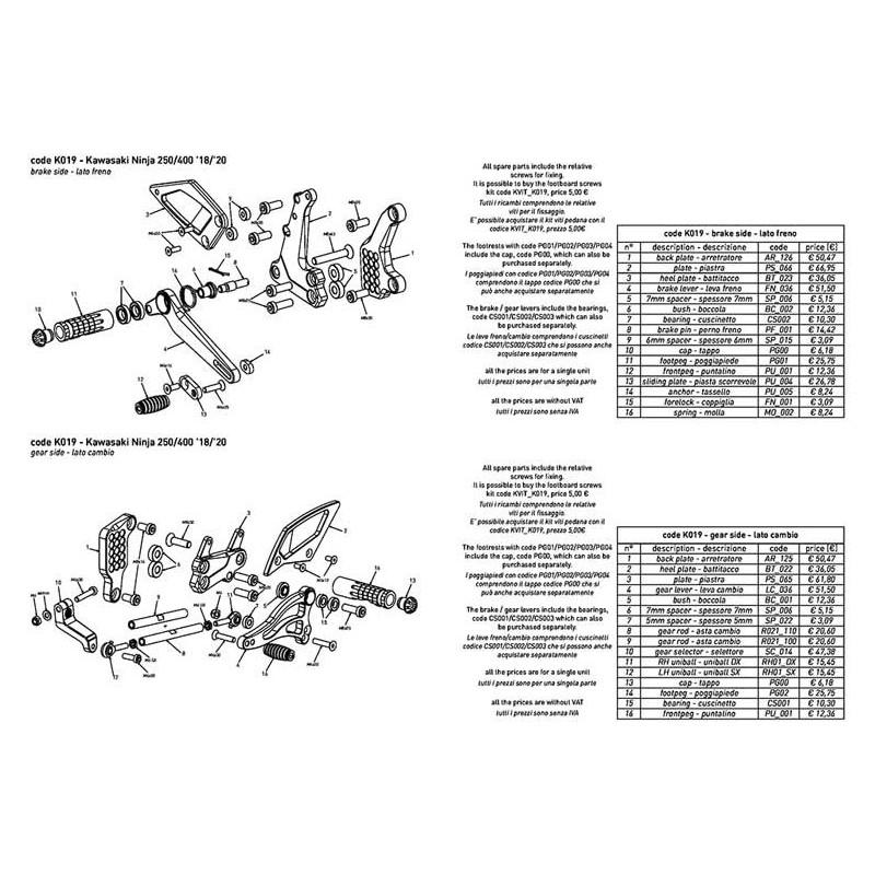 KAWASAKI NINJA 250R-400R COMMANDES RECULEES VITESSES NORMALES OU INVERSEES