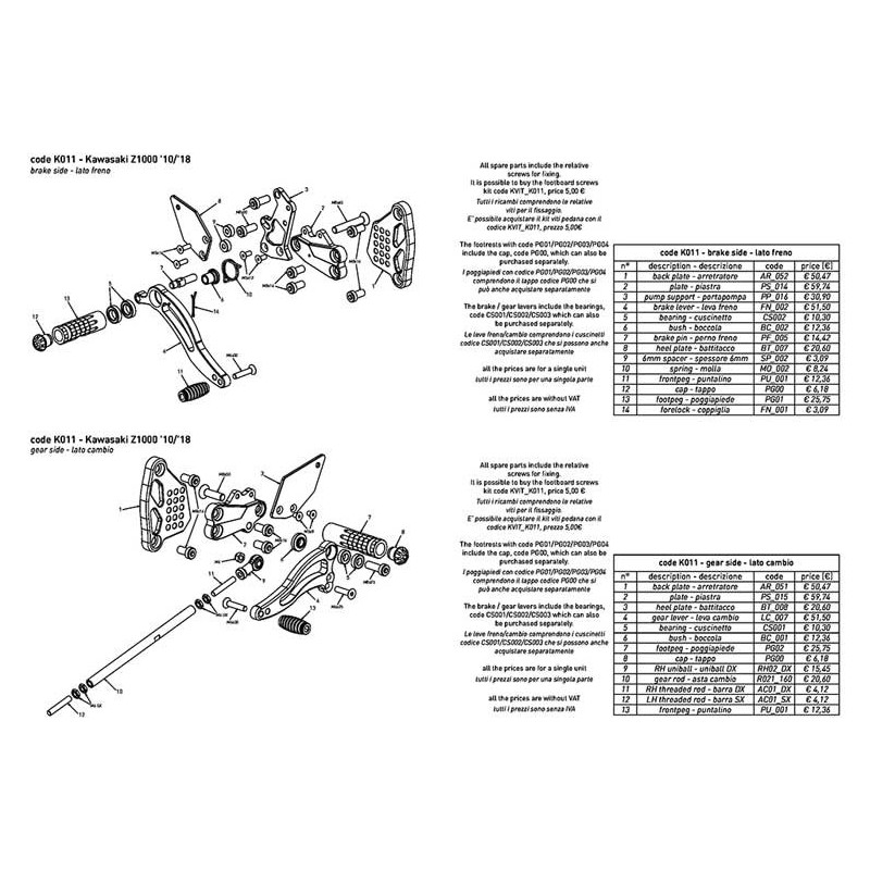 KAWASAKI Z1000 COMMANDES RECULEES VITESSES NORMALES