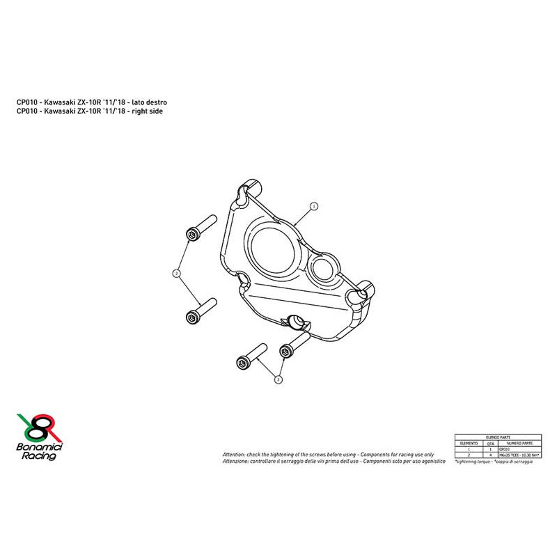 KAWASAKI ZX10R PROTECTION CARTER COTE DROIT ALU TAILLE MASSE BONAMICI