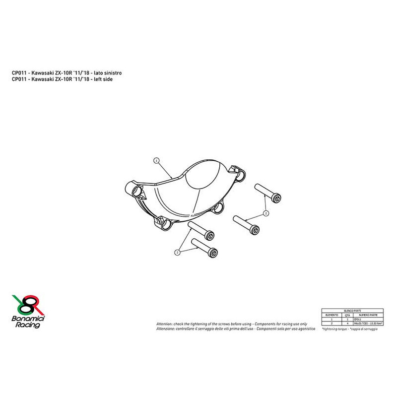 KAWASAKI ZX10R PROTECTION CARTER COTE GAUCHE ALU TAILLE MASSE BONAMICI