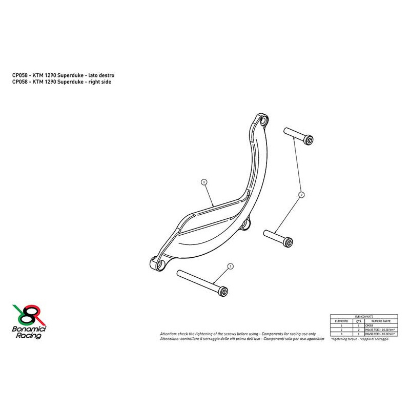 KTM 2190 SUPERDUKE PROTECTION CARTER COTE DROIT ALU TAILLE MASSE BONAMICI