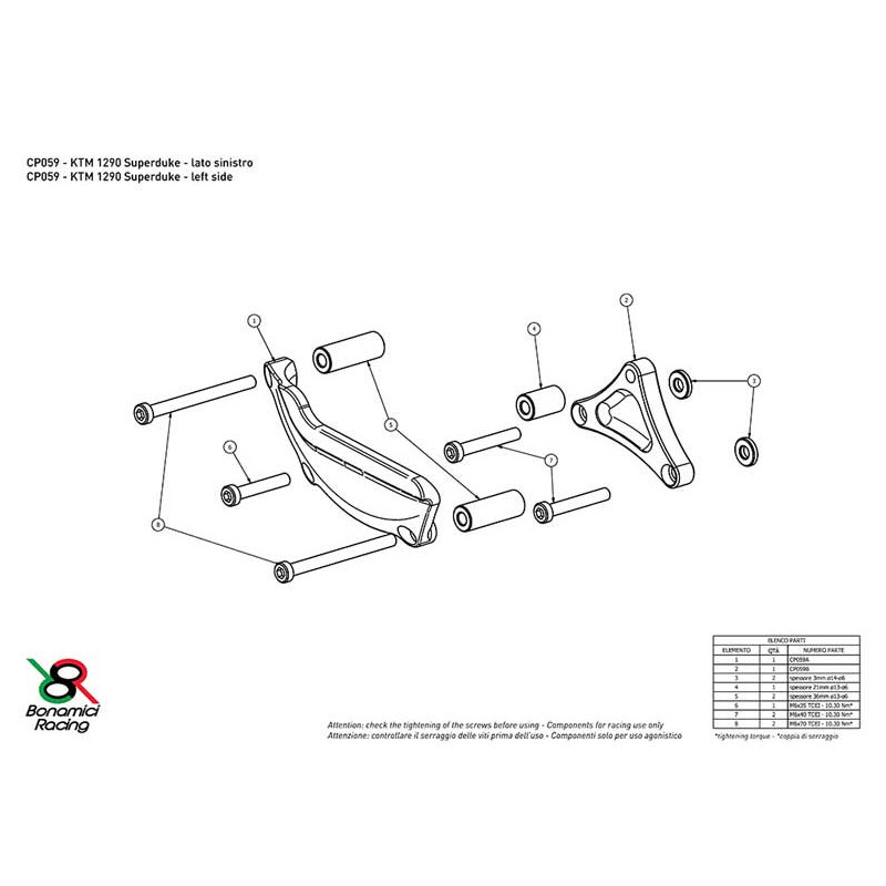 KTM 2190 SUPERDUKE PROTECTION CARTER COTE GAUCHE ALU TAILLE MASSE BONAMICI