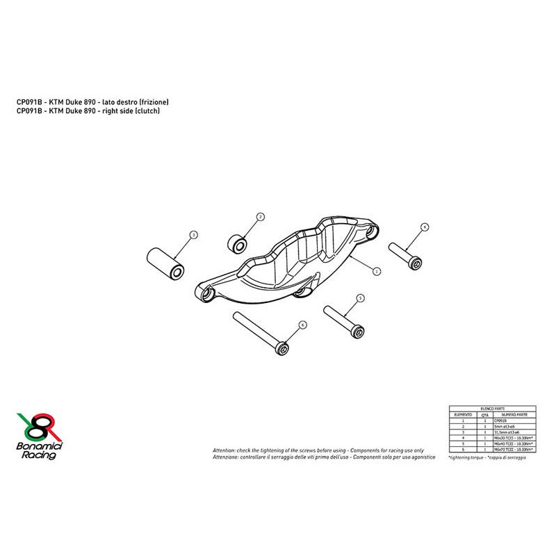 KTM 890 DUKE PROTECTION CARTER COTE DROIT ALU TAILLE MASSE BONAMICI
