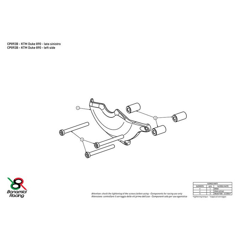 KTM 890 DUKE PROTECTION CARTER COTE GAUCHE ALU TAILLE MASSE BONAMICI