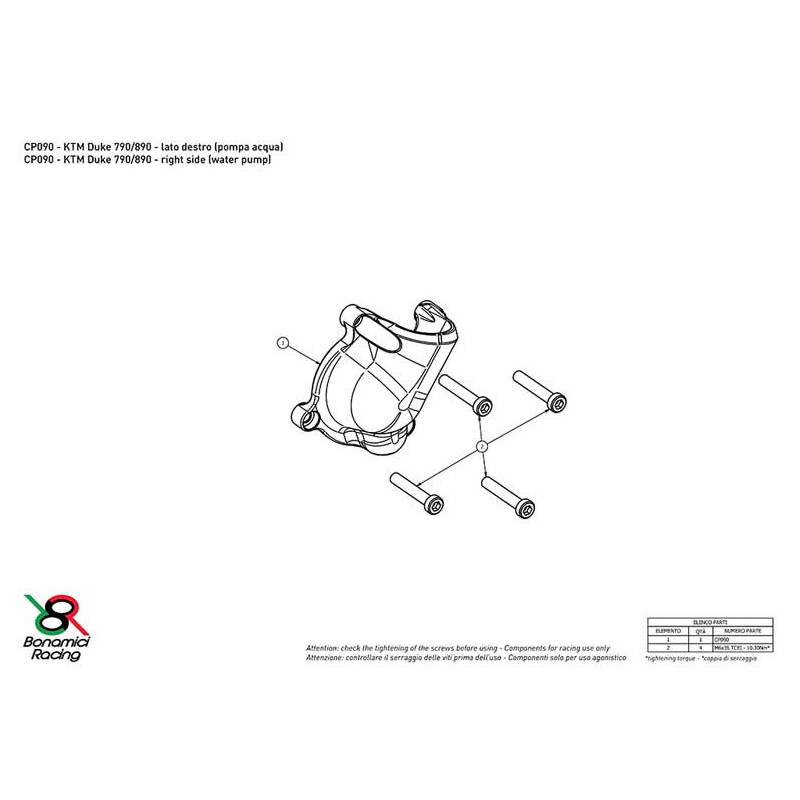 KTM RC 250 / 390 PROTECTION CARTER COTE DROIT POMPE A EAU ALU TAILLE MASSE BONAM