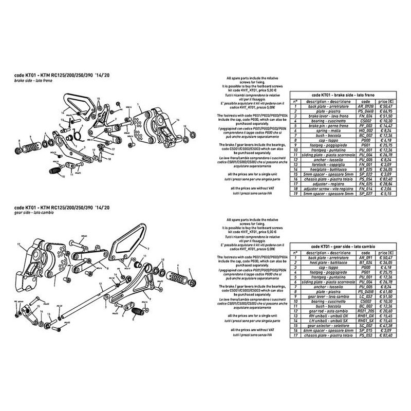 KTM RC125/200/250/390 / DUKE 125/200/250/390 COMMANDES RECULEES INVERSEES OU NON