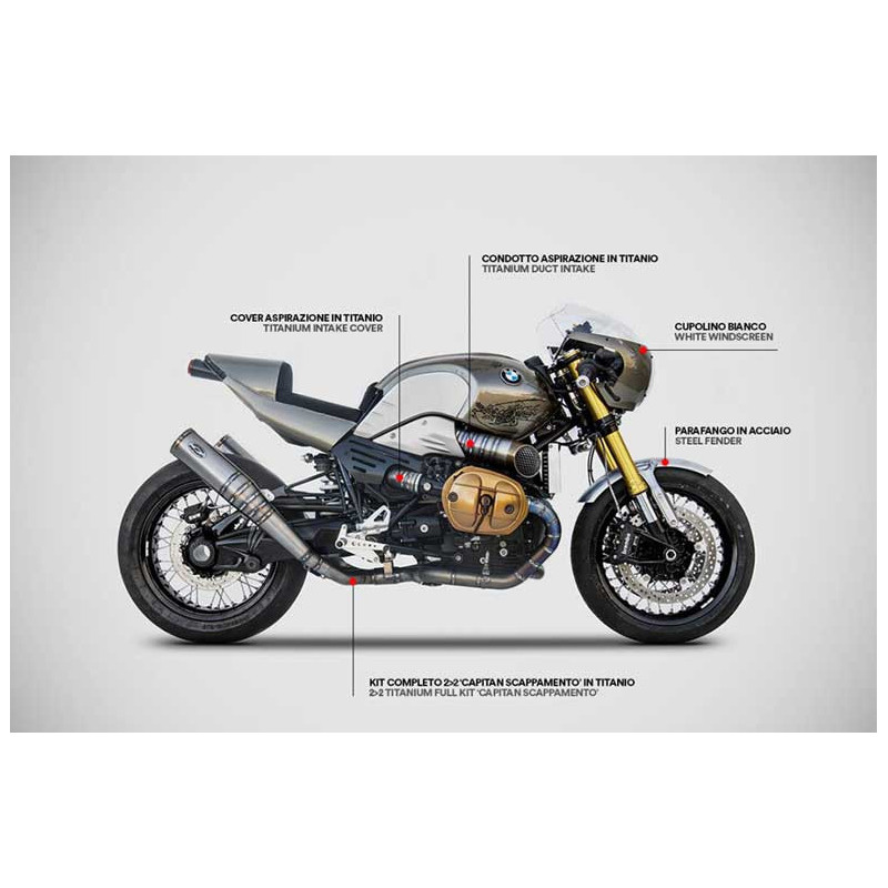Ligne complète capitan scappamento titane 2 en 2 racing BMW R Nine T Zard