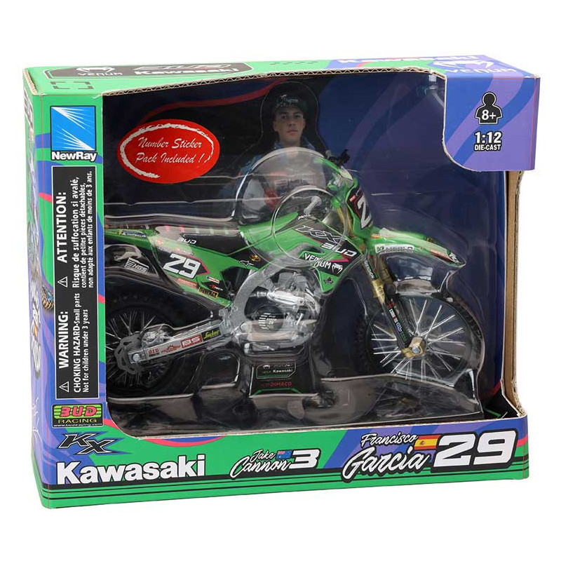MINIATURE NEWRAY KAWASAKI BUD N°29 FRANCISCO GARCIA / N°3 JAKE CANNON 1/12