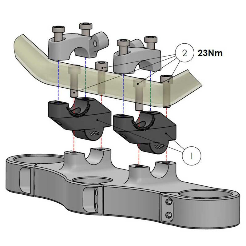 PAIRE REHAUSSEURS DE GUIDON 30 MM AVEC DÉPORT 21 MM POUR GUIDON 25.4MM NOIR