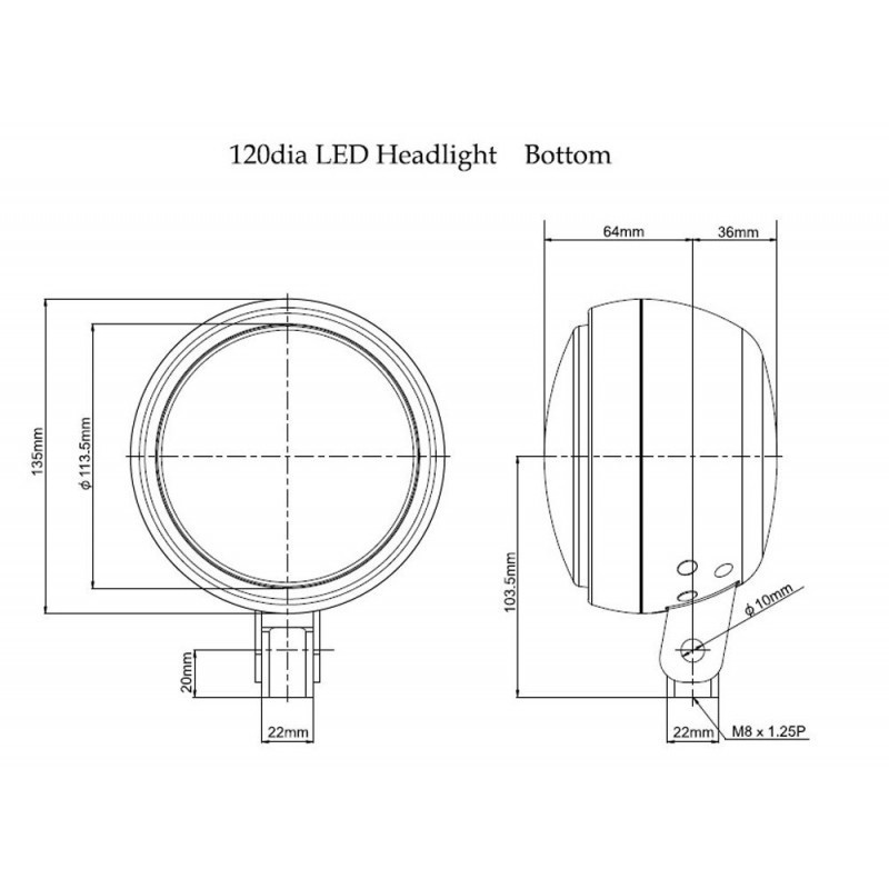 Phare noir LED 135mm Daytona fixation dessous