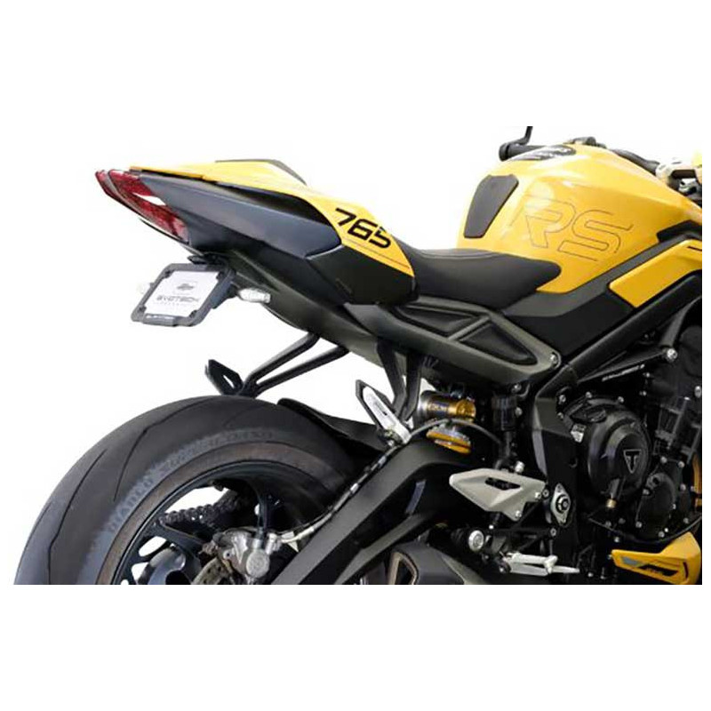 SUPPORT DE PLAQUE  DYNAMIQUE EVOTECH AVEC CLIGNOTANTS – TRIUMPH STREET TRIPLE 76